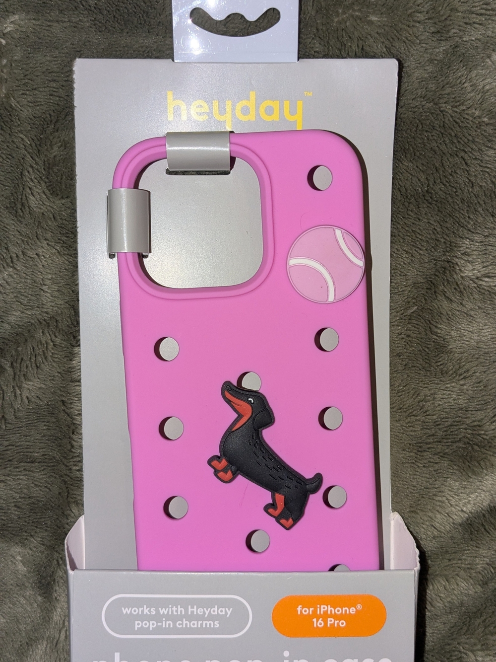 heyday Pink Dachshund Pop-In Charm Phone Case for iPhone 16 Pro